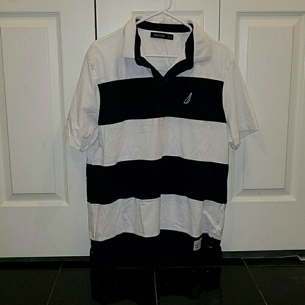 Nautica Mens polo blue and white New!